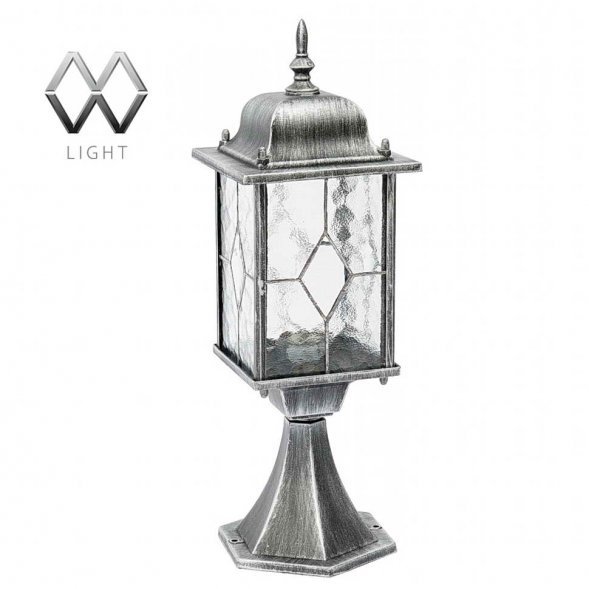 Столб уличный MW-Light Бургос, 1 плафон, чёрный с серебром, прозрачный (813040301)