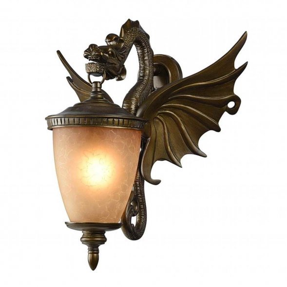Бра уличное Favourite Dragon, 1 плафон, коричневый с золотом, янтарный (1717-1W)
