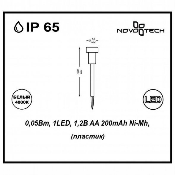 Светильник грунтовый светодиодный на солнечных батареях Novotech Solar, 1 плафон, черный, п (357206)