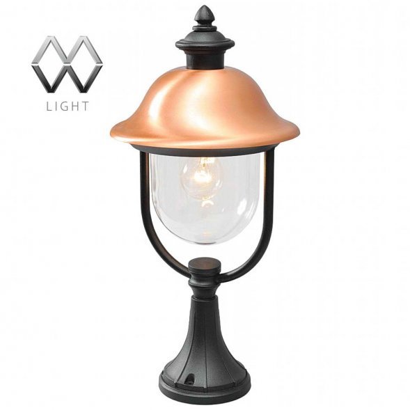 Столб уличный MW-Light Дубай, 1 плафон, чёрный с медью, прозрачный (805040301)