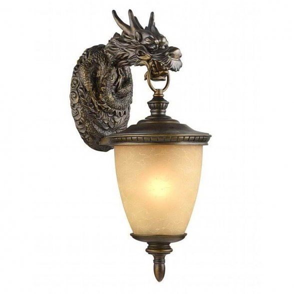 Бра уличное Favourite Dragon, 1 плафон, коричневый с золотом, янтарный (1716-1W)