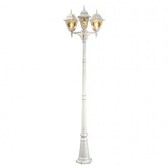 Столб уличный Arte Lamp Berlin, 1 плафон, белый с золотом, прозрачный с коньячным (A1017PA-3WG)