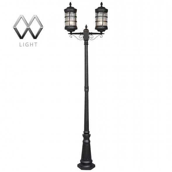 Столб уличный MW-Light Донато, 2 плафона, чёрный, прозрачный (810040602)