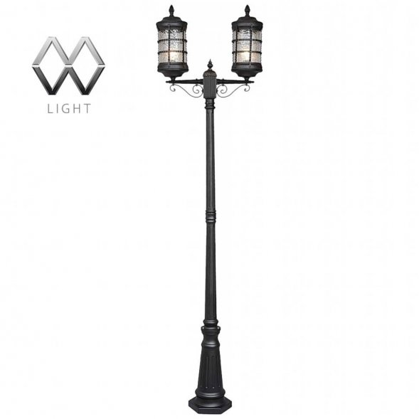 Столб уличный MW-Light Донато, 2 плафона, чёрный, прозрачный (810040602)