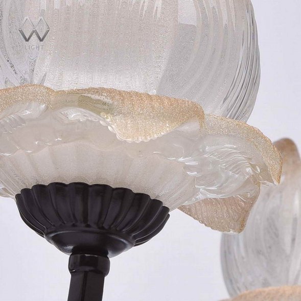Люстра подвесная MW-Light Вирджиния, 6 плафонов, коричневый, прозрачный с янтарным (444011906)
