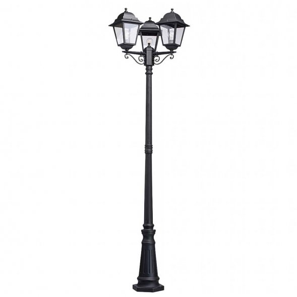 Столб уличный MW-Light Глазго, 3 плафона, черный с прозрачным (815041203)