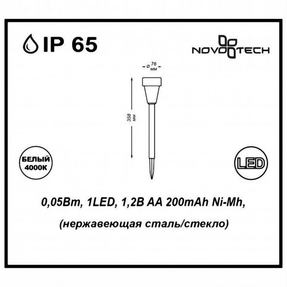 Светильник грунтовый светодиодный на солнечных батареях Novotech Solar, 1 плафон, никель, р (357211)