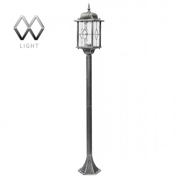 Столб уличный MW-Light Бургос, 1 плафон, чёрный с серебром, прозрачный (813040501)
