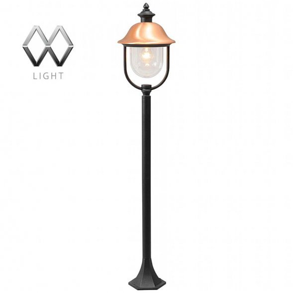 Столб уличный MW-Light Дубай, 1 плафон, чёрный с медью, прозрачный (805040501)