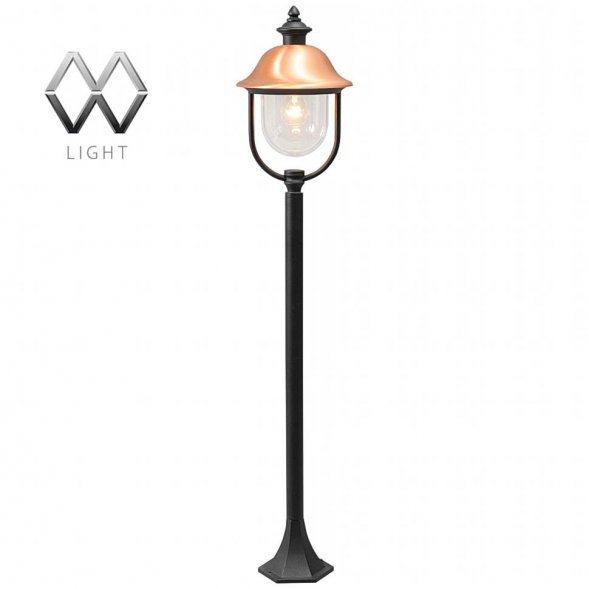 Столб уличный MW-Light Дубай, 1 плафон, чёрный с медью, прозрачный (805040501)